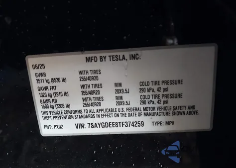 2026 Tesla Model Y Long Range Dual Motor All-Wheel Drive/Long Range Launch Series from USA, damaged, VIN 7SAYGDEE8TF374259